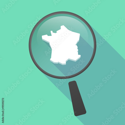 Long shadow magnifier vector icon with  the map of France