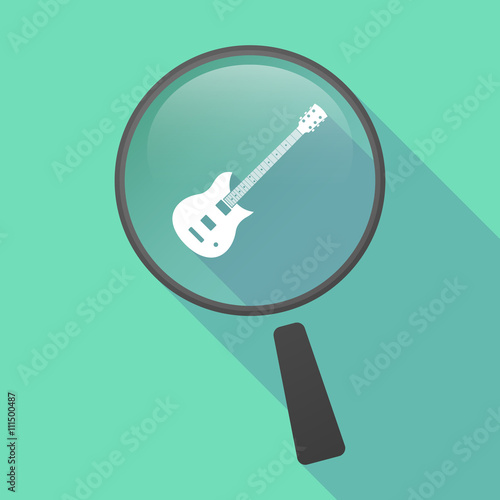 Long shadow magnifier vector icon with  an electric guitar