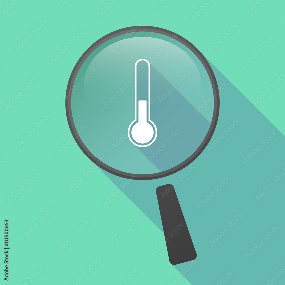 Long shadow magnifier vector icon with a thermometer icon Long shadow magnifier vector icon with a thermometer icon