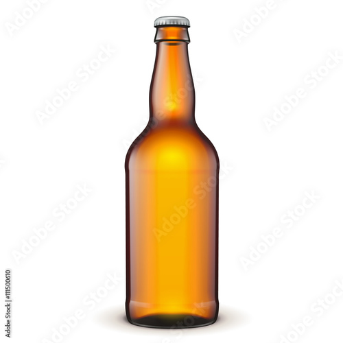 Glass Beer Brown Bottle On White Background Isolated.  Illustration Isolated On White Background. Mock Up Template Ready For Your Design. Vector EPS10