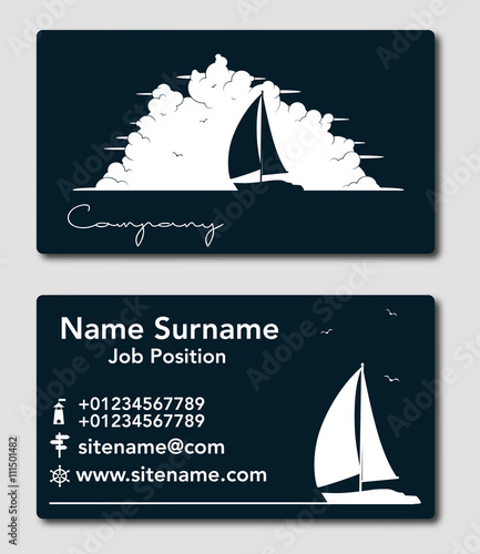 Sailing yacht. Business card template.