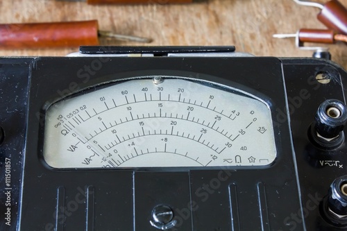 Close-up of an vintage ancient voltmeter