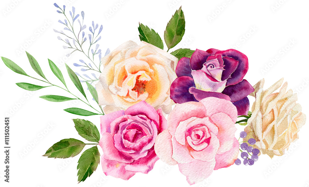 Fototapeta ręcznie malowany akwarela makieta clipart szablon róż