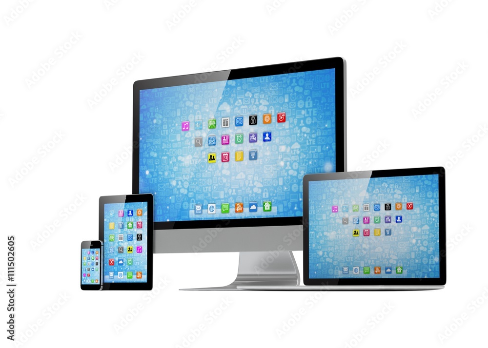 Ultimate web design, laptop, smartphone, tablet, computer, display. 3d rendering. Ultimate web design, laptop, smartphone, tablet, computer, display. 3d rendering.
