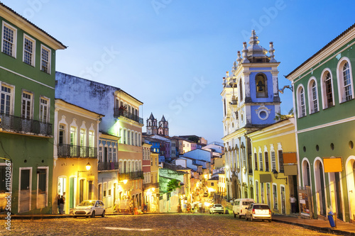 Colourful colonial houses at the historical district of Pelourinho in Salvador, Bahia, Brazil. photo