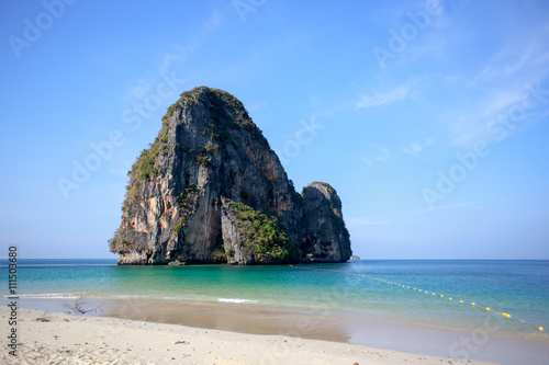 lonely rock island in the beach Phra Nang in Krabi, Thailand