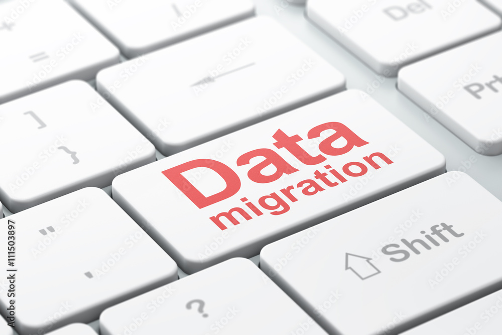 Information concept: Data Migration on computer keyboard background