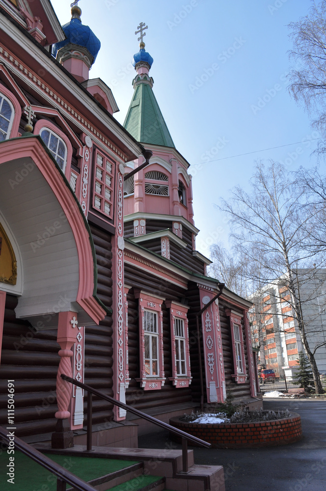 Fototapeta premium Wooden Orthodox Church in the spring.