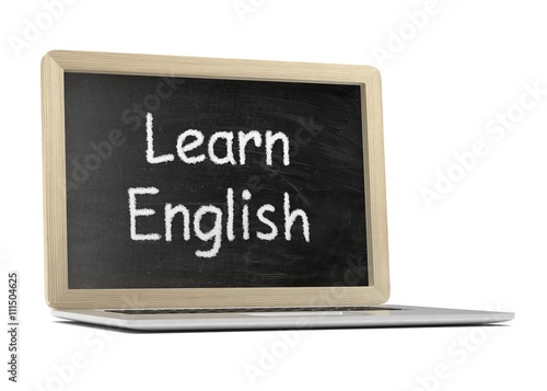 Fototapeta Naklejka Na Ścianę i Meble -   Laptop with chalkboard, learn english, online education concept. 3d rendering.