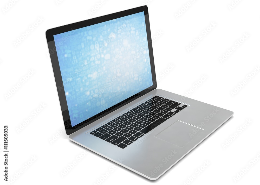3d rendering of a laptop with blue wallpaper with app icon 3d rendering of a laptop with blue wallpaper with app icon