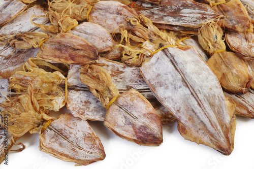 Dried squid on white background