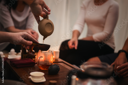 Asian tea ceremony on the wooden table