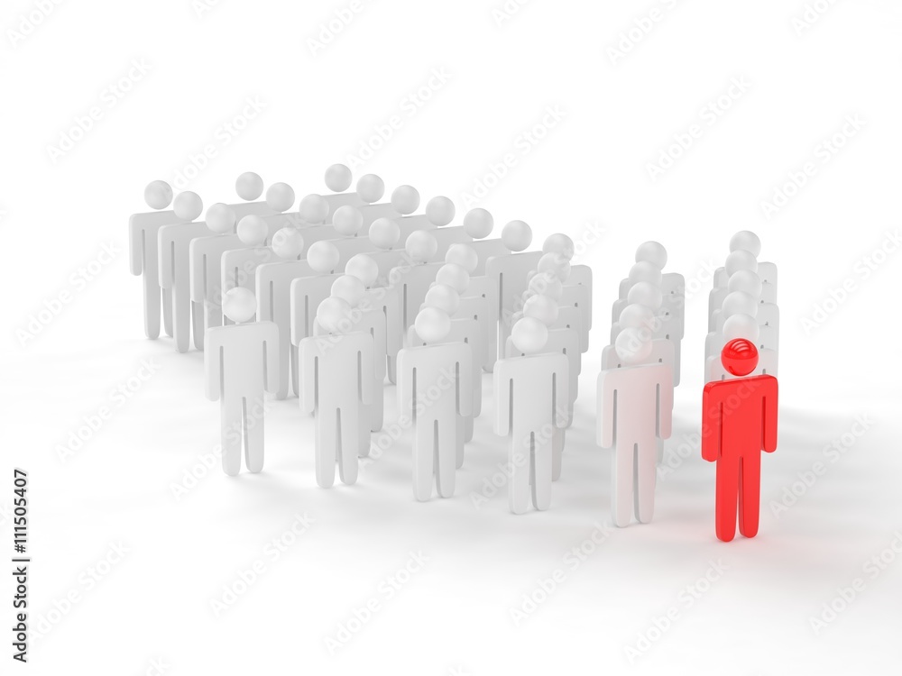 Many 3d people figure in arrow shape with the leader in front. 3d rendering. Many 3d people figure in arrow shape with the leader in front. 3d rendering.