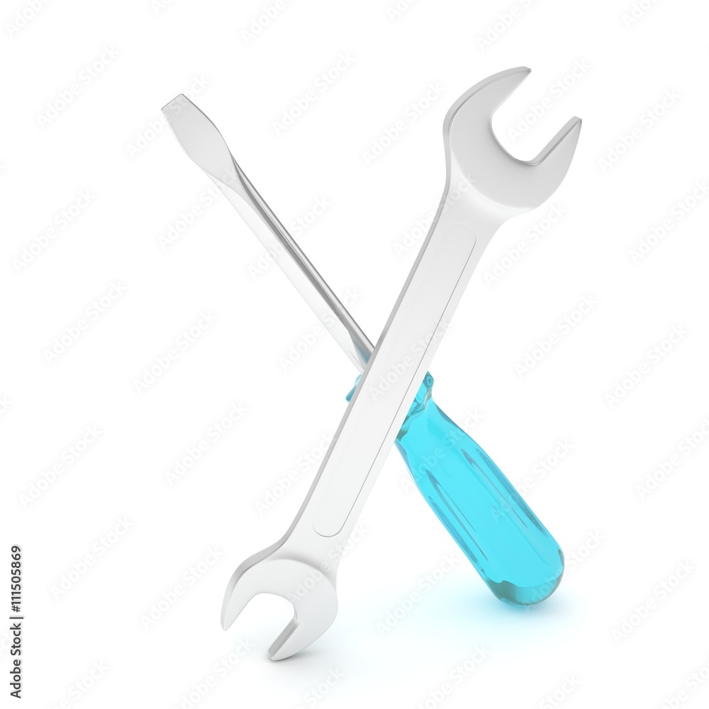 3D Illustration Wrench and screwdriver, service concept 3D Illustration Wrench and screwdriver, service concept
