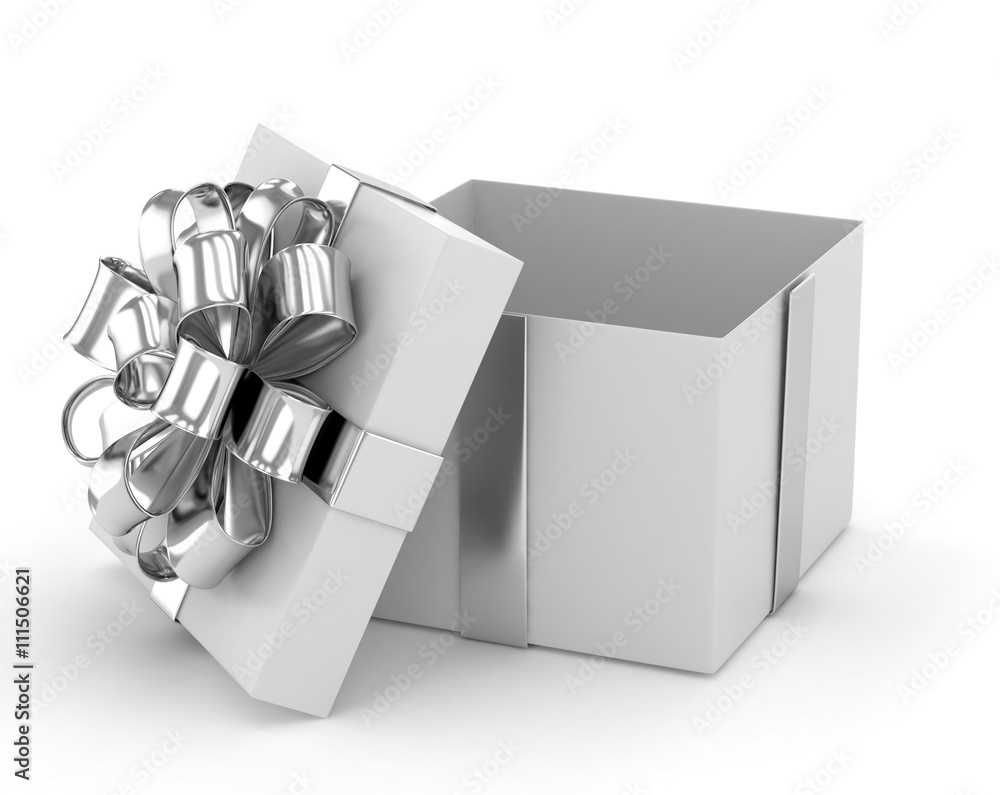 open gift box with bows isolated on white. 3d rendering. open gift box with bows isolated on white. 3d rendering.