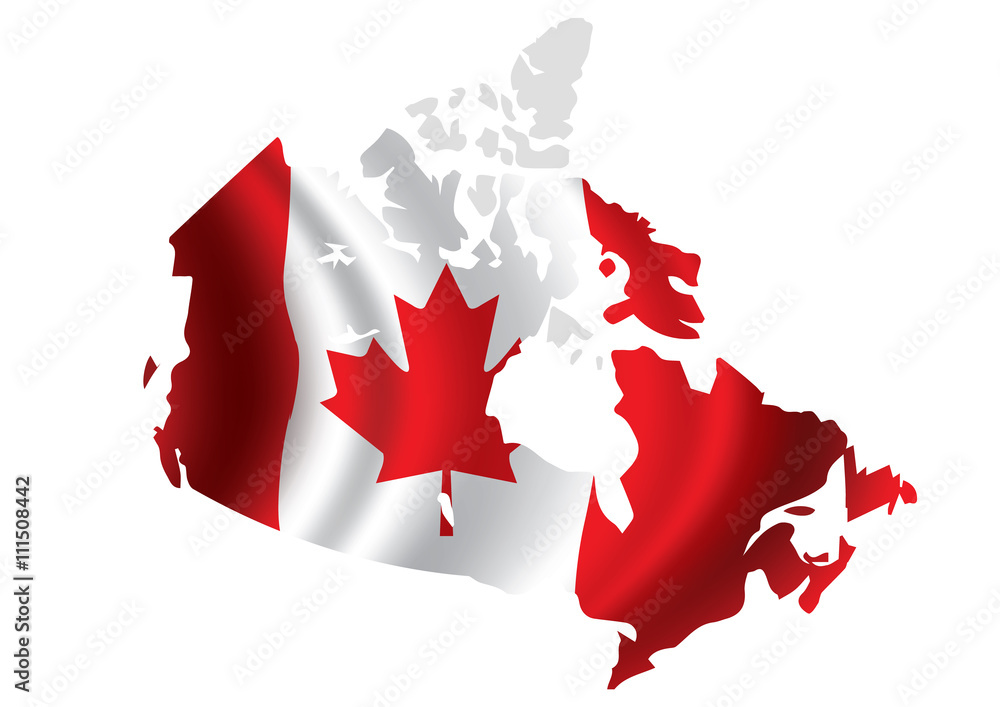 Vector Canada flag blowing in the wind in Canada map shape Vector Canada flag blowing in the wind in Canada map shape