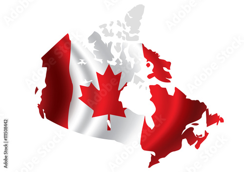 Vector Canada flag blowing in the wind in Canada map shape