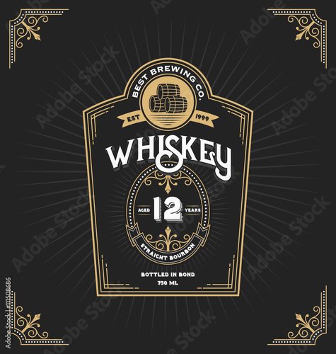 Vintage frame label for whiskey and beverage product. You can apply this for another product such as Beer, Wine, Shop decoration. Vector illustration