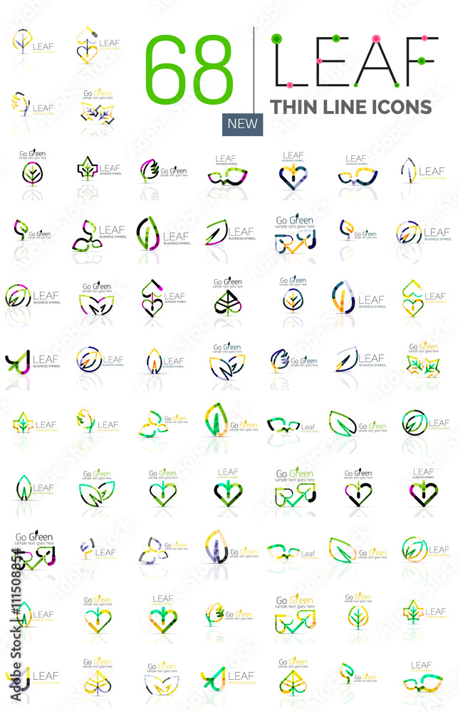 Obraz premium Thin line leaf geometric icons