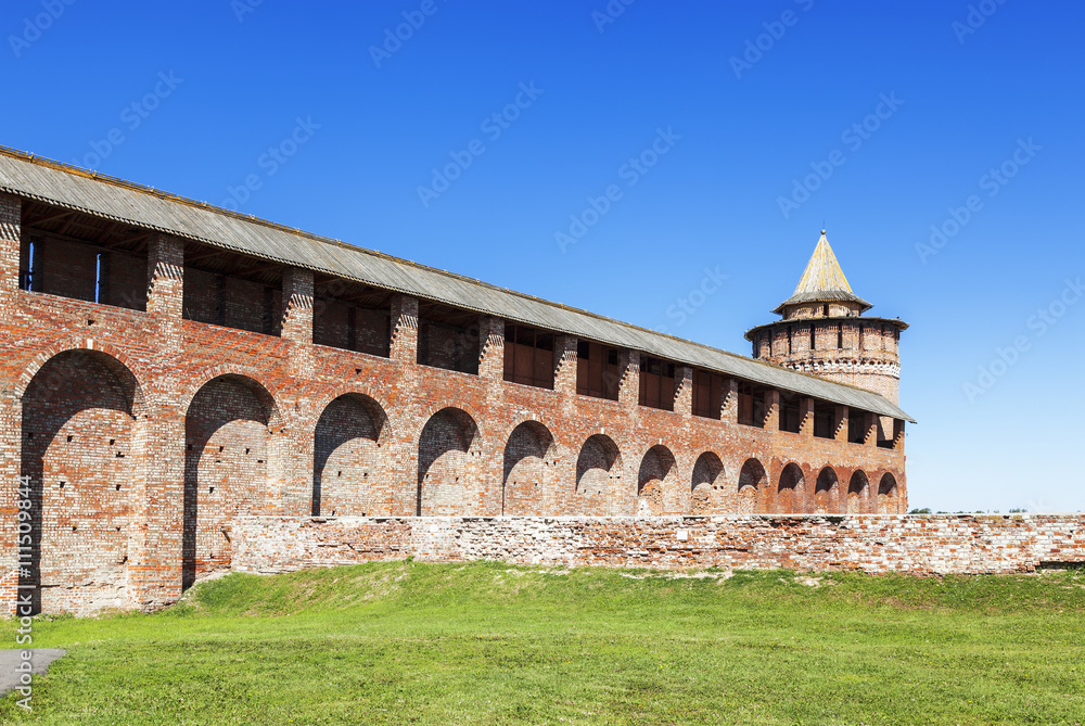 The powerful walls of the Kremlin. Kolomna. Russia