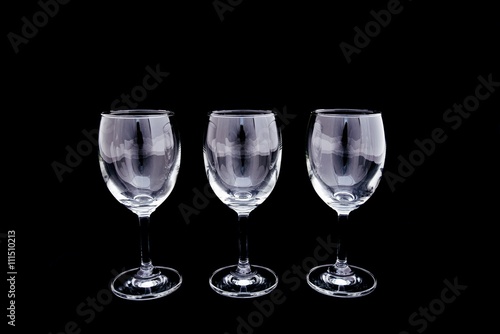 Group of empty wine Glass, Champagne Glass on black and copy space 