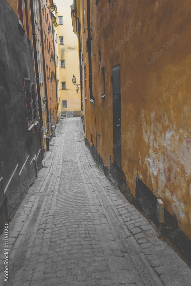 Narrow Street in Old Town (Gamla Stan) of Stockholm, Sweden