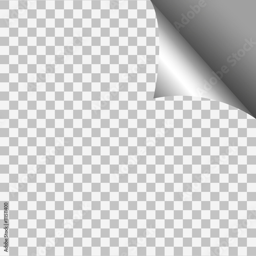 Page curl with shadow on blank sheet of paper. Isolated background