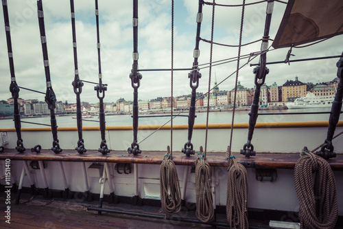 Scenic panorama of the Old Town (Gamla Stan) pier architecture in Stockholm, Sweden photo