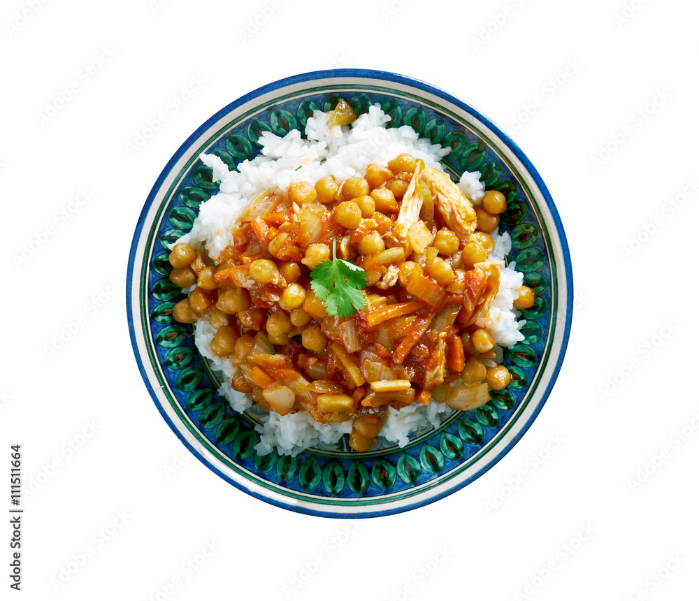 Afghan dish with chicken, chickpeas . Afghan dish with chicken, chickpeas .