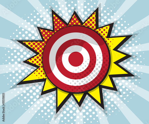 dart board target, comic speech bubble, pop art design