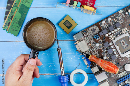 Coffee cup, Computer motherboard, Computer Parts, Ram and equipm photo