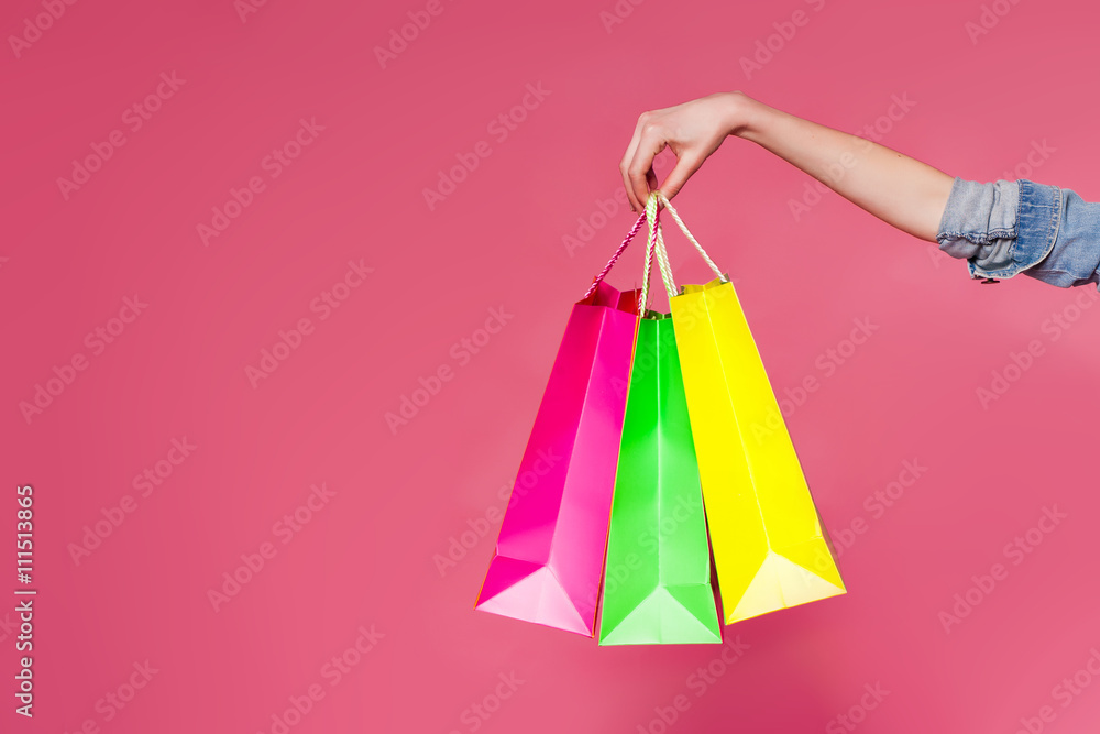 closeup or picture of multi colored shopping bags