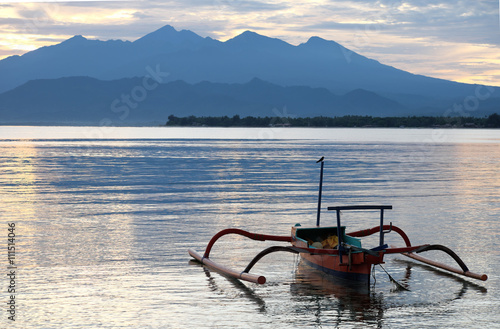 Fisherman in the morning near Rinjani volcano, lombok, indonesia