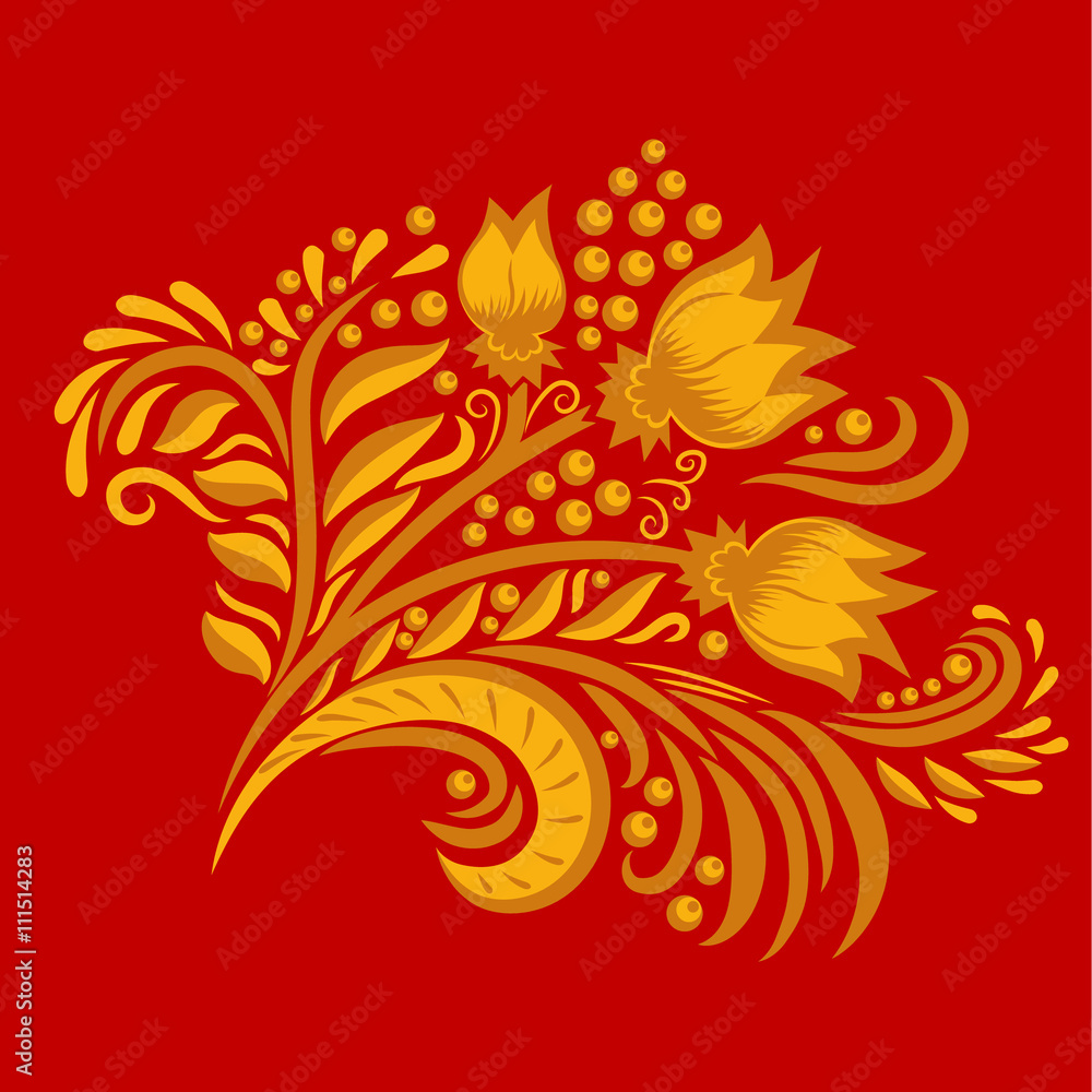 Khokhloma decorated hand-drawn ornament Khokhloma decorated hand-drawn ornament
