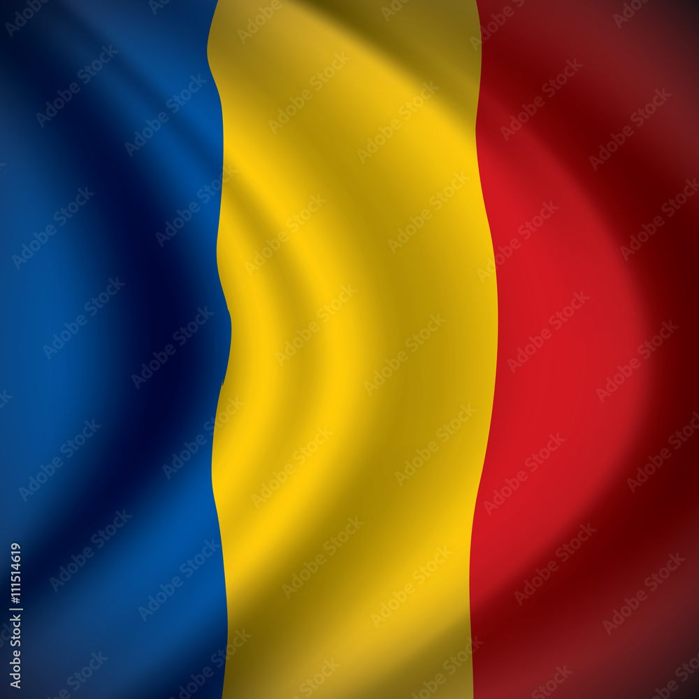 Obraz premium Vector Romania flag blowing in the wind. Background texture.