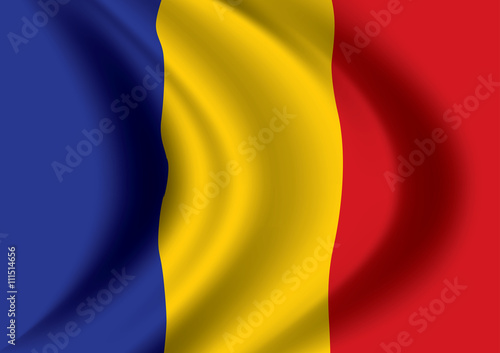 Vector Romania flag blowing in the wind. Background texture.