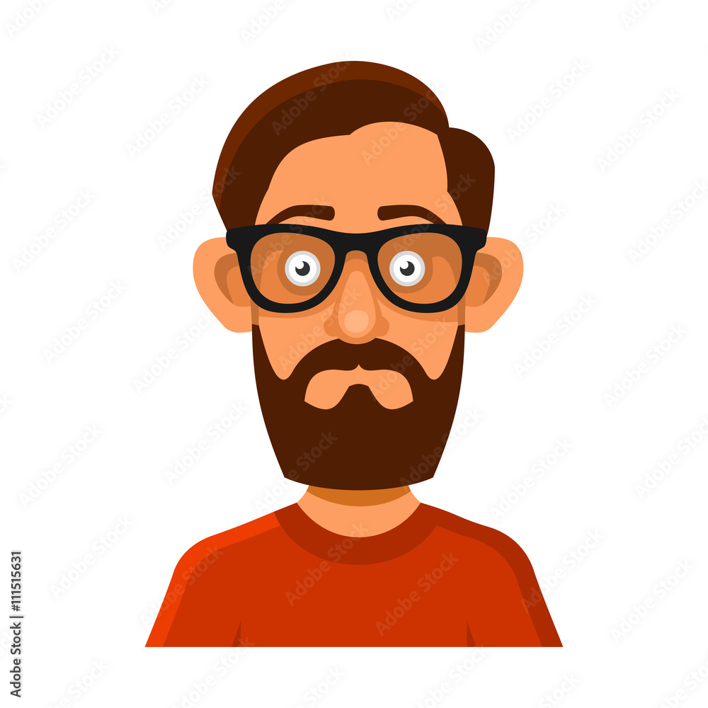 Hipster Man in Glasses Avatar Profile Userpic on White Background. Vector