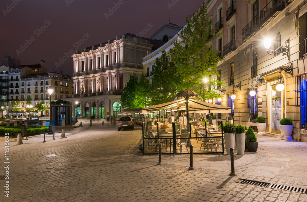 Old square in Madrid at night. Spain