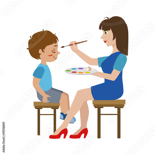 Artist Painting The Face Of The Boy