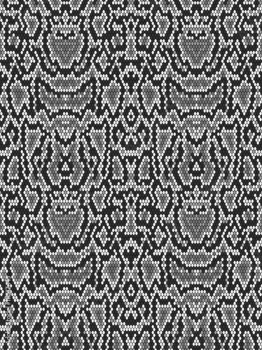Snake python skin texture. Seamless pattern black on white background.