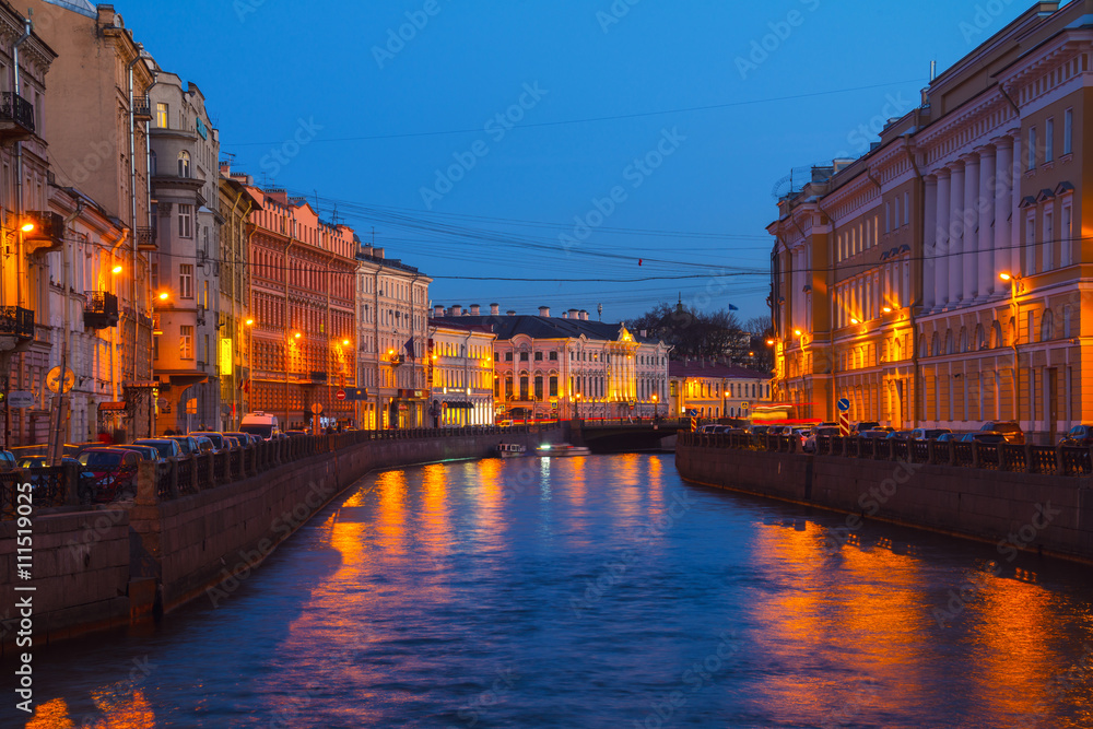 Moyka river in Saint Petersburg, Russia at night