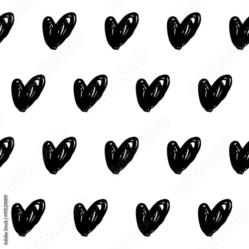 Doodle seamless pattern background. Hand drawn hearts isolated on white