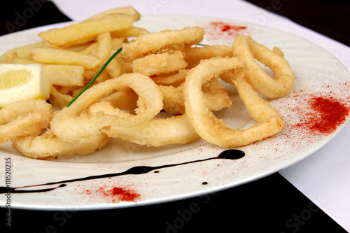 Fried calamari with chips.