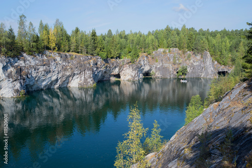 Canyon and lake in situ mining of marble mines. Ruskeala  Karelia  Russia