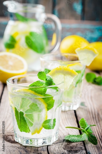 summer iced drink with lemon and mint
