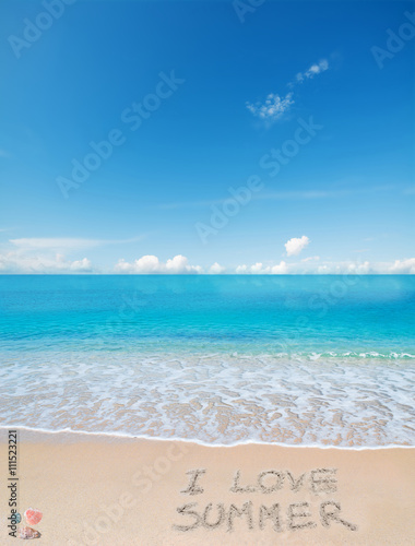 i love summer written on a tropical beach