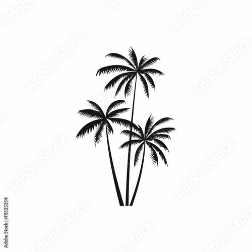 Three coconut palm trees icon  simple style