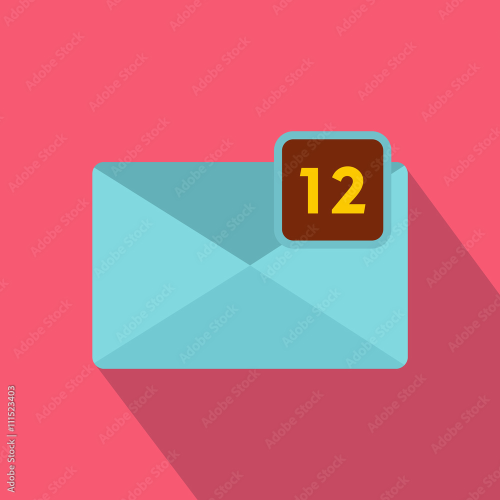Envelope with twelve messages icon, flat style Envelope with twelve messages icon, flat style