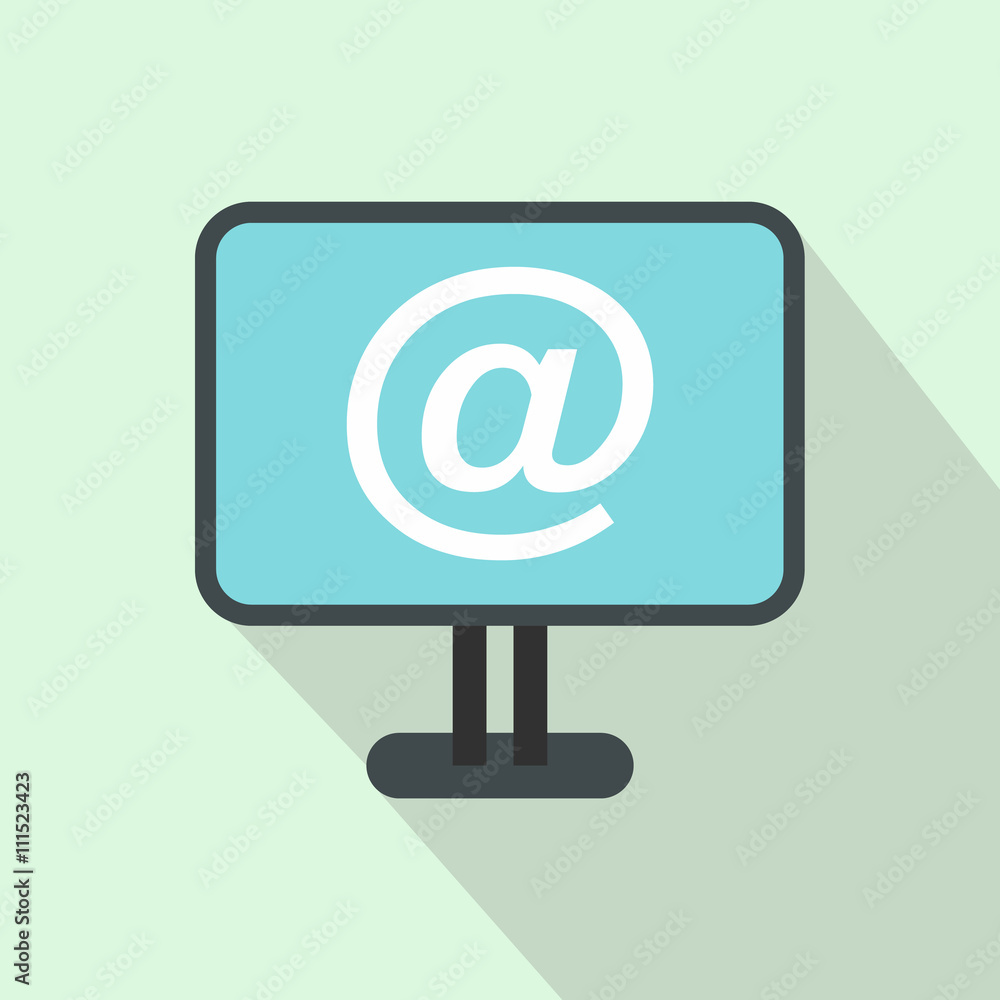 Monitor with email sign icon, flat style Monitor with email sign icon, flat style
