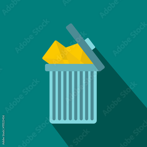 Trash can icon with envelopes icon, flat style